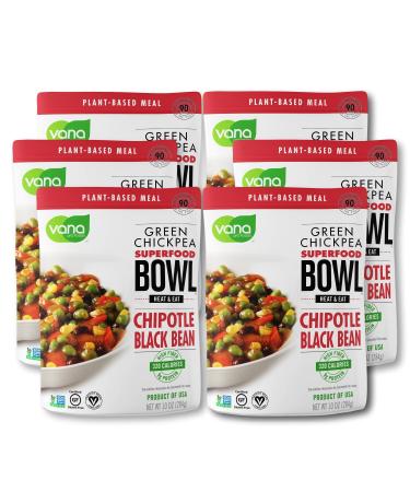 Vana Life's Foods Plant based Ready Meal - Green Chickpea Superfood Bowl Heat and Eat Microwaved Cooked Bowl | Product of the USA (Chipotle & Black Bean, Pack of 6) Chipotle & Black Bean Pack of 6