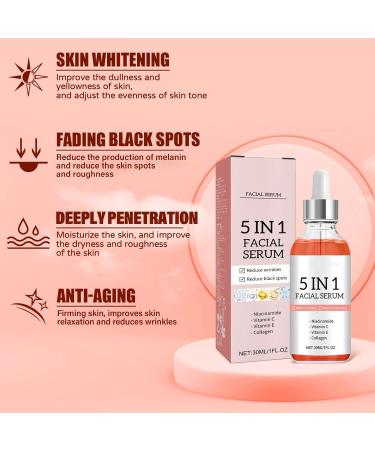 S rum la vitamine C s rum raffermissant anti-rides 5 en 1 avec niacinamide vitamine E et collag ne cr me anti- ge r duit les ridules uniformise le teint hydrate le visage et le corps (6pcs) - Buy Online on GoSupps.com