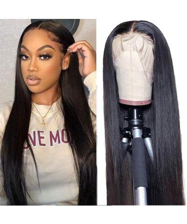 SKULD 13x4 HD Transparent Lace Front Wigs Straight 100% Brazilian Real Human Hair Wig Pre Plucked 150% Density Lace Frontal Human Hair Wigs with Baby Hair for Black Women 18 Inch 18 Inch 13x4 lace frontal wig Straight