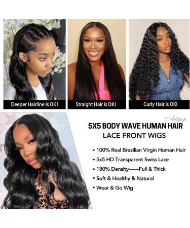 ALIPOP 5x5 HD Transparent Lace Front Wig 22'' Body Wave Brazilian Human Hair 180% Density Closure Wig - Buy Online on GoSupps.com