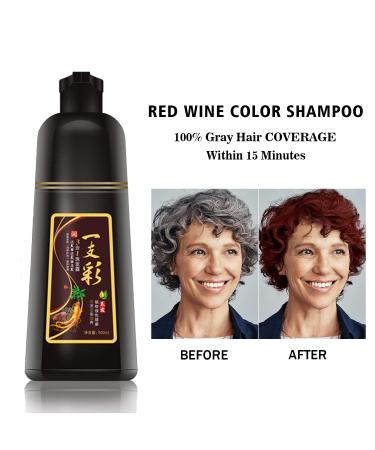 Natural Red Wine Hair Color Shampoo 500ML for Gray Hair - Instant Hair Dye for Men & Women - Long Lasting & Safe - 3-in-1 Formula - Dark Hair Color in Minutes - Buy Online on GoSupps.com