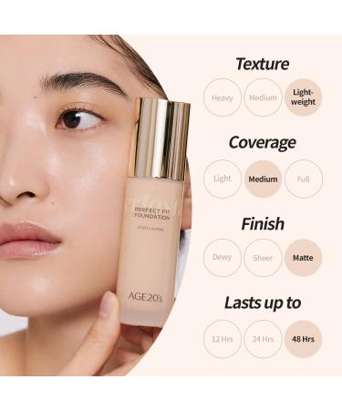 AGE 20's Perfect Fit Liquid Foundation Makeup 48-Hour Lasting Lightweight Seamless Coverage Natural Matte Finish 03 Beige 1.01 fl oz - Buy Online on GoSupps.com