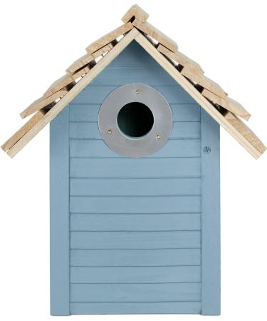 Navaris Wooden Bird House - Garden Nesting Box for Small Birds - Pine Wood Birdhouse - Real Wood Nester Cabin for Robins Blue Tits Sparrows - Blue - Buy Online on GoSupps.com