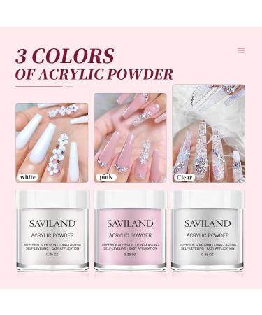 Saviland Acrylic Nail Kit - Complete Set for Nail Extension and Application | Acrylic Powder, Liquid, Nail File, Forms | Ideal for Beginners & Home Salon Use | Clear, Pink, White Shades -03 - Buy Online on GoSupps.com