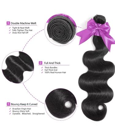 BEANATASHA Body Wave Bundles 16-20 Inch 10A Brazilian Virgin Human Hair Extensions - Natural Black, Double Weft, Anti-shedding, Full & Thick - 3 Bundle Deals - Buy Online on GoSupps.com