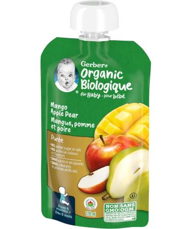 GERBER ORGANIC PUR E Mango Apple Pear Baby Food Meal 6+ months 128 ml 12 Pack Packaging May Vary Mango Apple & Pear - Buy Online on GoSupps.com