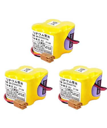 (3-Pack) BR-2/3AGCT4A /A98L-0031-0025 6V 4400mAh Replacement Battery Replace for FANUC CNC System with Brown Plug Non-Rechargeable