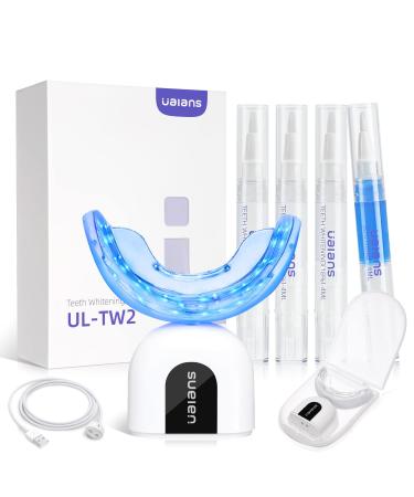 Teeth Whitening Kit  Ualans Teeth Whitener with 32X LED Blue-Violet and Red Light  3 Carbamide Peroxide Teeth Whitening Gel  Soothing Gel  Storage Box  10 Minute Timer  Remove All Kinds of Stains