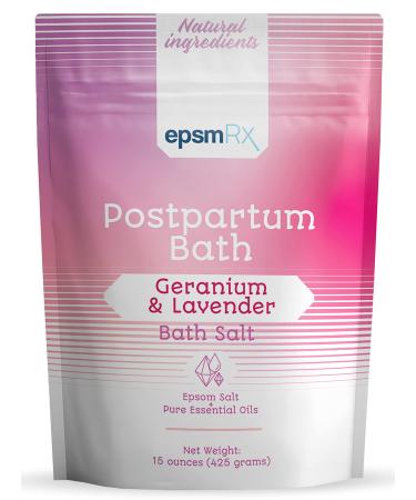 Postpartum Sitz Bath Salt Epsom Salt Perineal Care Postpartum Essentials Bath Soak  Pure Essential Oils Geranium  Lavender 15 Ounces BPA-Free Pouch 15 Ounce (Pack of 1)
