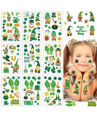 St. Patrick's Day Tattoo Sticker 150 Pcs Body Temporary Art Painting Shamrock Irish Flag Clover Gold Coin Decorations Design for Saint Patrick's Day Party Parade Favors (9 sheet)