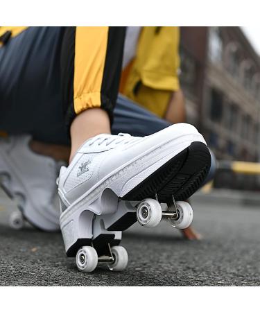 Silver Roller Skates for Women and Men | Outdoor Parkour Shoes with Retractable Wheels | Adults/Kids Quad Roller Skates | Size 8.5 US - Buy Online on GoSupps.com