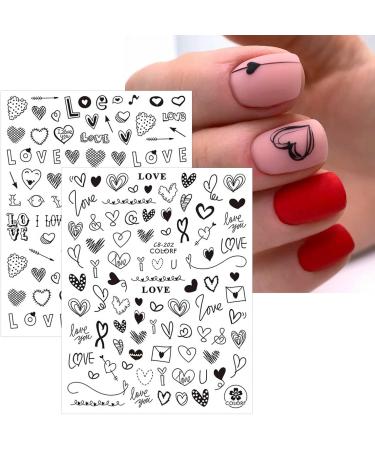 JMEOWIO Spring 3D Nail Art Stickers 9 Sheets Self Adhesive Nail Decals Heart-Shaped Flower Pattern DIY Design Nail Decoration for Women Girls (Black) - Buy Online on GoSupps.com