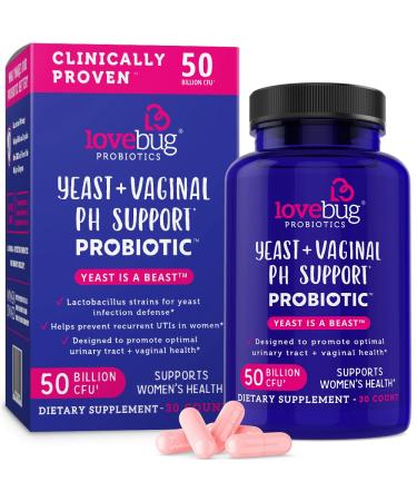 LoveBug Probiotics Yeast + Vaginal PH Support Probiotic Advanced Strength 50 Billion CFU 30 Count