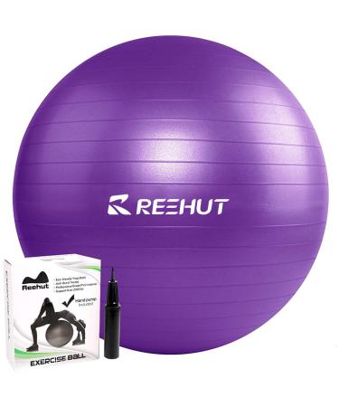 REEHUT Exercise Ball (55cm,65cm,75cm) for Fitness,Anti-Burst Yoga Ball Office Chair,Balance Ball,Extra Thick Stability Ball for Home, Gym,Physical Therapy, Pregnancy Quick Pump Included M(48-55cm) purple