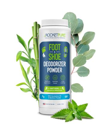 Rocket Pure Natural Foot Powder & Shoe Powder Deodorizer - Foot Powder Odor Control, Foot Powder for Sweaty Feet, Foot Odor Powder, Shoe Odor Eliminator (Eucalyptus) Eucalyptus 2.5 Ounce (Pack of 1)