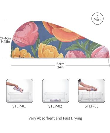 Blooming Tulips Hair Towel 2 Pack | Super Absorbent Quick Dry Turbans for Women & Girls - Buy Online on GoSupps.com