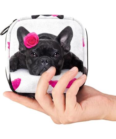Stylish Menstruation Pad Bag with Zipper - Eco-Friendly Women's Napkin & Tampon Carrier - French Bulldog Design - Buy Online on GoSupps.com