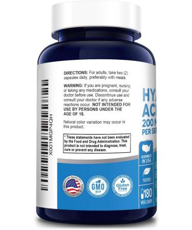 Hyaluronic Acid 200mg 180 Veggie Capsules - Non-GMO & Gluten Free - Buy Online on GoSupps.com