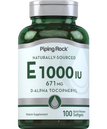 Piping Rock Vitamin E 1000 IU Softgel Capsules | 671mg | 100 Pills | D-Alpha Tocopheryl Supplement | Non-GMO Gluten Free