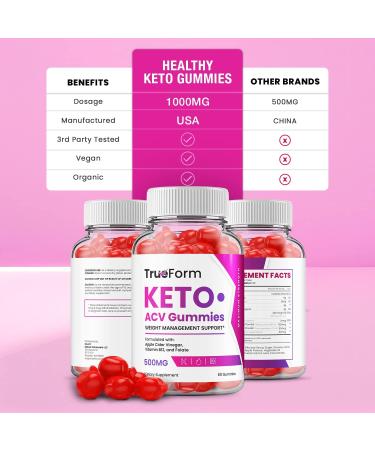 True Form Keto Plus ACV Gummies - Advanced Keto Formula with Apple Cider Vinegar & Beet Root Juice | Dietary Supplement with B12 | 60 Gummies - Buy Online on GoSupps.com