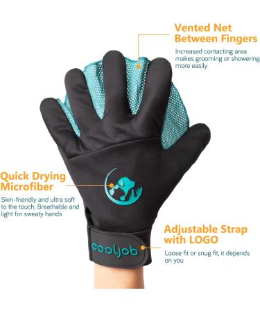 Cool Job Fur Care Gloves & Pet Bath Brush | Gentle De-Filtering Pet Grooming Gloves for Cats Dogs Horses & Rabbits (M-L) - Buy Online on GoSupps.com