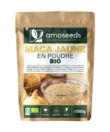 Amoseeds Organic Yellow Maca Powder 500g | 100% Peruvian Maca Root | Fertility Energy Mental Boost | Superior Quality