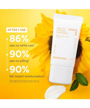 Innisfree Daily UV Defense SPF 36 Korean Face Sunscreen Invisible Finish Broad Spectrum No White Cast Lightweight Hydrating Available in Gift Sets Brighten and Protect Set - Buy Online on GoSupps.com