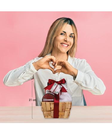 Accentra Women's Cherry Spa 4-Part Care Set | Sea Grass Basket with Shower Gel Bathing Salt Body Lotion & Net Sponge | Perfect Wellness Gift for Birthdays Valentine's Day & Christmas - Red - Buy Online on GoSupps.com