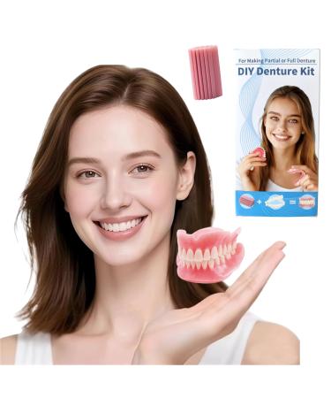 Kaimloyou DIY Denture Kit - Top & Bottom Fake Teeth with Comfort Fit for Everyday Use Natural-Looking Emergency Replacement Solution (Size fits Most People as it can be Adjustable)