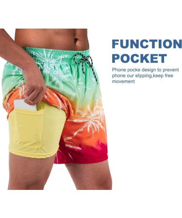 Cozople Men's Swim Trunks w/ Compression Liner - Quick Dry Lightweight Shorts - Rainbow Palm Tree - Large - Buy Online on GoSupps.com
