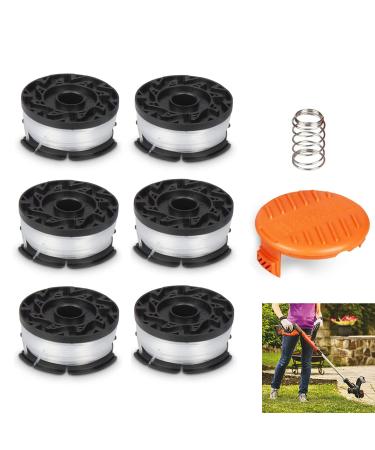 MOLIK Trimmer Spool for Black+Decker, Autofeed Replacement Spools for AF-100 String Trimmer Edger, 240ft 0.065" Trimmer Line Replacement Spool(6 Replacement Spool,1 Spool Cap(Orange),1 Spring)