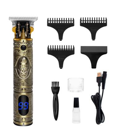 Qhou Upgraded T Blade Hair Trimmer for Men Cordless Electric Hair Clippers Zero Gapped Detail Barbershop Beard Shaver Rechargeable Hair Clippers with Limit Combs Guards & LED Display - Bronze