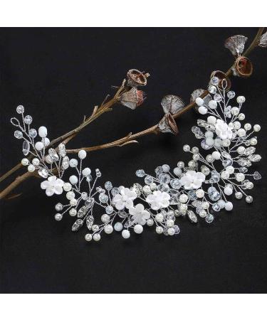 Ushiny Wedding Flower Hair Vines Silver Crystal Headband Pearl Headpieces Rhinestone Bridal Hair Accessories for Women and Girls - Buy Online on GoSupps.com