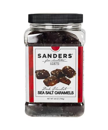 Sanders Dark Chocolate Sea Salt Caramels, Kettle Cooked Caramel Covered in Dark Chocolate, 28 oz Gift Tub