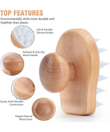 Wooden Scalp Massager Shampoo Brush for Wet & Dry Hair Care - Shower Brush Scalp Scrubber with Soft Silicone Bristles for Dandruff Removal & Hair Growth - Buy Online on GoSupps.com