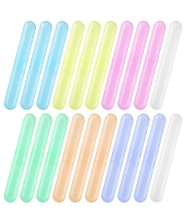20 Pcs Travel Toothbrush Case Holder Plastic Portable Toothbrush Storage 7 Assort Color Toothpaste Case Cover Protector Great for Travel Business Camping School Use (Multicolor)