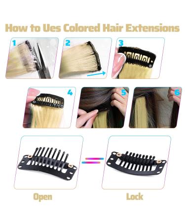 Blonde Clip-In Hair Extensions for Girls | 17 Inch Colorful Curly Wavy Highlights | 12 Pcs Kids & Women's Hair Accessories - Buy Online on GoSupps.com
