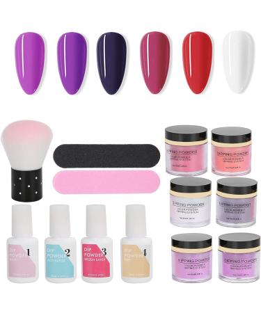 Nail Dipping Powder Set - Nail Kit Starter Nail Art Powder Professional Top Base Coat Gel Dust Brush 6 Color Manicure Tool Set for Nail Artist Salon Home Use (K1213) - Buy Online on GoSupps.com