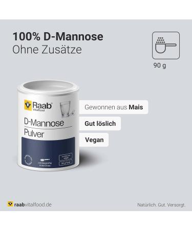  Raab Vitalfood Raab Vitalfood D-Mannose Powder 90g No Additives Vegan Gluten Free 100% D-Mannose (Made From Corn) 22 Servings (90g) - Buy Online on GoSupps.com