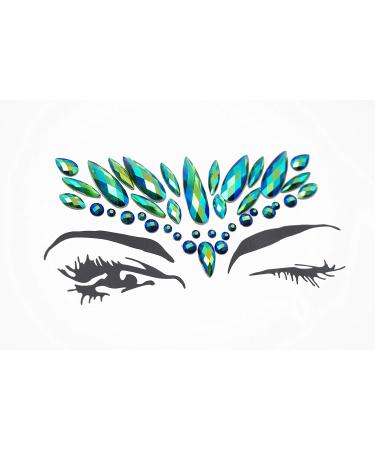 Green Rhinestone Face Jewels Sticker - Rave EDC Festival Tattoo - Buy Online on GoSupps.com