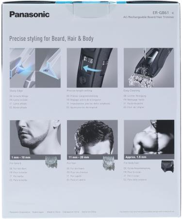 Panasonic ER-GB61-K503 Trimmer for Men - 3 in 1 Rechargeable Beard Body & Head Grooming | Stainless Steel Long Battery Life 39 Settings 3 Accessories - Black/Silver - Buy Online on GoSupps.com