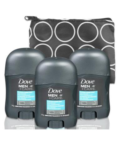 Dove Men's Deodorant Clean Comfort - Bundle with 3 Clean Comfort Men's Deodorant Sticks with 48 Hour Protection Plus Bag | Men's Deodorant and Antiperspirant Pack of 3