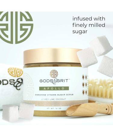 Gods & Grit Apollo Anti-Aging Exfoliating Body Scrub | Ultra Hydrating Key Lime Coconut | Dead Skin Remover for Men & Women | 16 oz - Buy Online on GoSupps.com