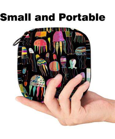 Colorful Jellyfish Pattern Women's Napkin Storage Bag | Portable Menstrual Cup & Bandage Organizer | Ideal for First Period & Travel - Buy Online on GoSupps.com