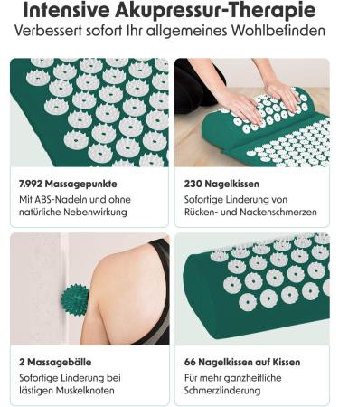 Lifegoods Acupressure Mat with Pillow - Battery-Powered Massage & Acupuncture Mat for Back Pain Relief - Green & White - Buy Online on GoSupps.com