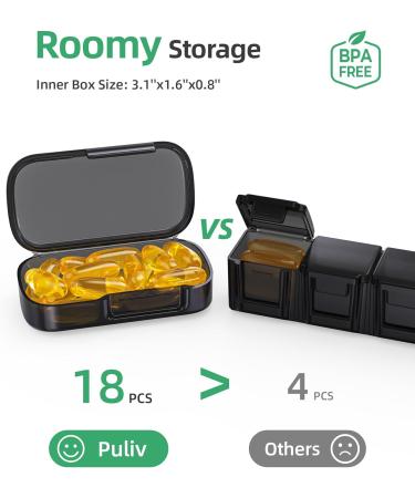 PULIV 7-Day Pill Organizer - Large Capacity Arthritis Friendly Easy Open Weekly Medicine Case for Vitamins & Supplements (Black - Buy Online on GoSupps.com