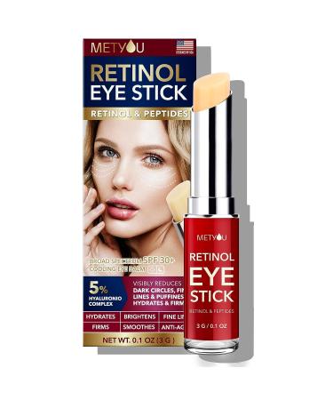 Retinol Eye Stick - Cooling & Brightening Cream for Dark Circles, Puffiness & Bags - with Peptides & 5% Hyaluronic Acid - SPF 30+ - 0.1oz - Buy Online on GoSupps.com