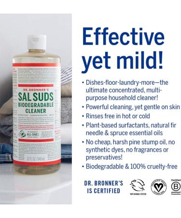 Dr. Bronner's Sal Suds Biodegradable Cleaner 16oz - All-Purpose Pine Cleaner for Floors, Laundry & Dishes - Concentrated, Grease & Dirt Cutting Formula - Gentle on Skin - 1 Pack - Buy Online on GoSupps.com