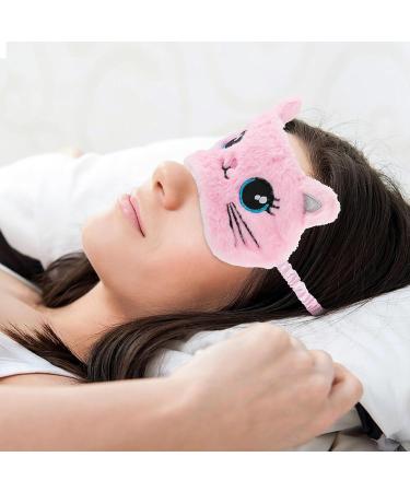 Sleep Mask for Children - 2-Pack Soft Plush Eye Covers | Cute Animal Designs for Girls & Boys | Pink & White Cat | Travel Nap & Party Accessories - Buy Online on GoSupps.com
