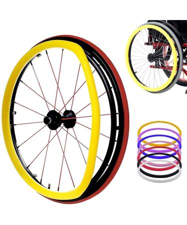 Wheelchair Push Rim Covers 1Pair 24 Inch Rear Wheel Sports Wheelchair Cover Silicone Hand Push Cover Non-Slip Wear-Resistant Improve Grip and Traction (Color : Yellow)